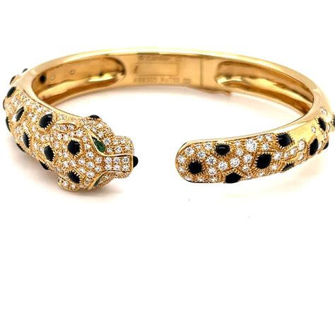 gold cartier bracelet with diamonds|cartier onyx diamond panther bracelet.